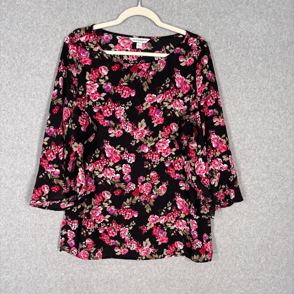 Feminine Tunic Blouse Large Pink Ruffle Slit Sleeve Floral Romantic Maximalist